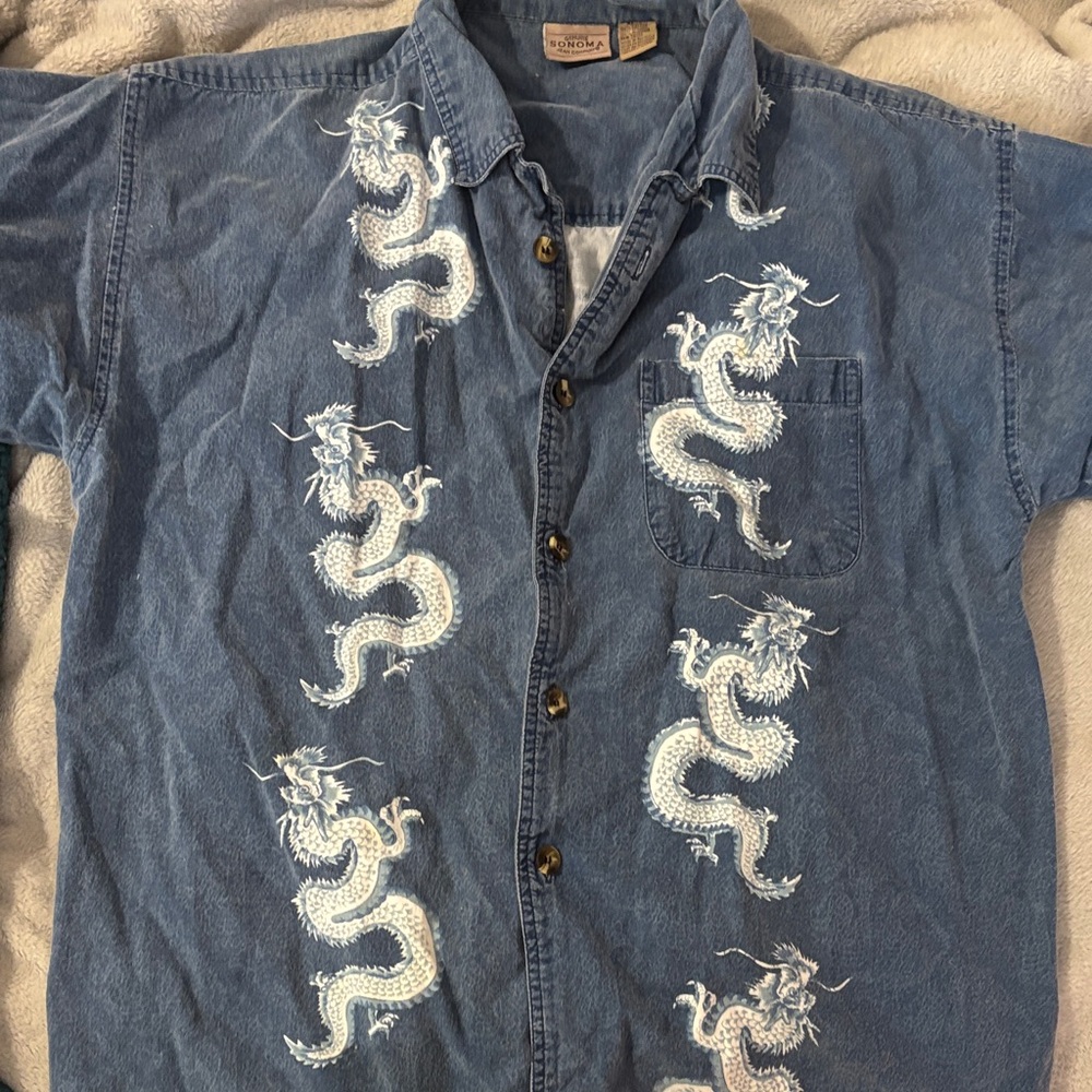 Women’s Blue Chinese Dragon Print Shirt